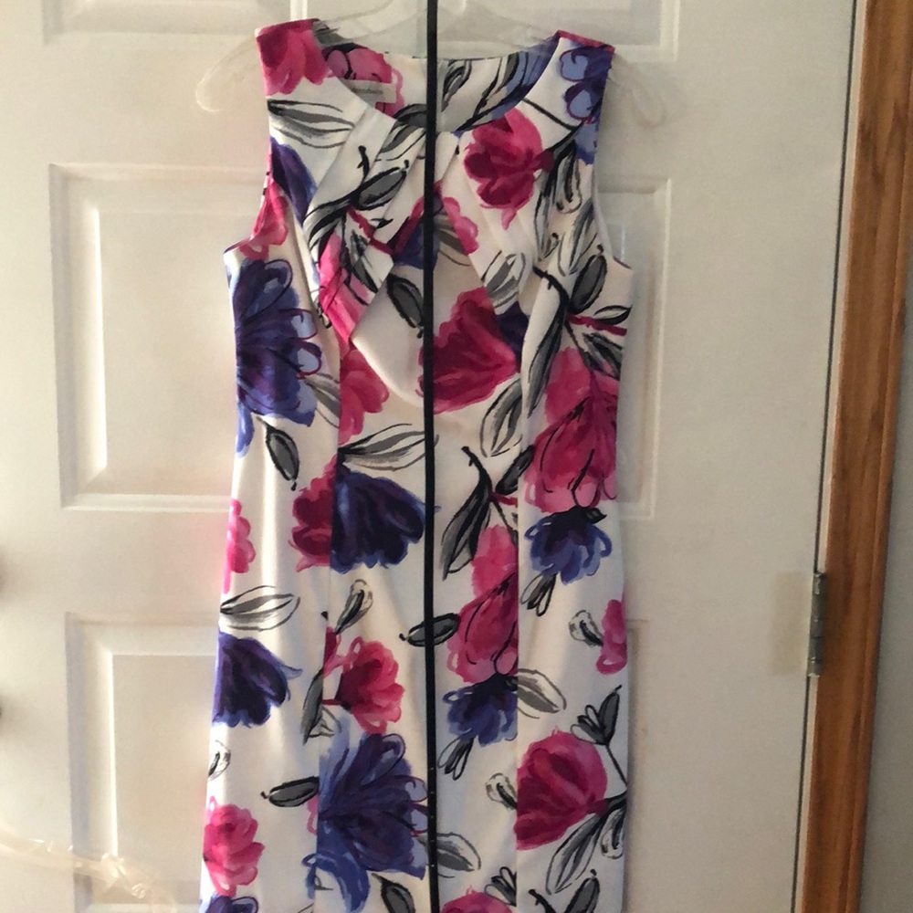 Pink/purple/black dress with black belt